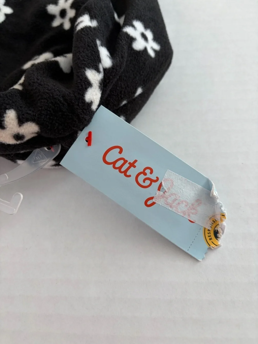 Cat & Jack Black White Daisy Fleece Beanie OSFM Kids NWT